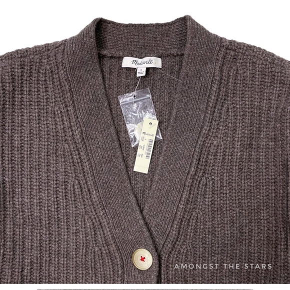 Madewell Wide Sleeve Merino Wool Brown Crop Sweater Cardigan - Picture 6 of 9
